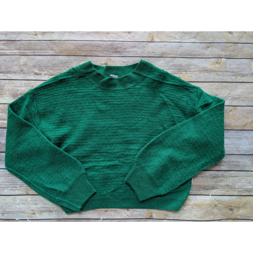 Free People Sweater Womens M 100% Cashmere Green Mock Neck Cropped